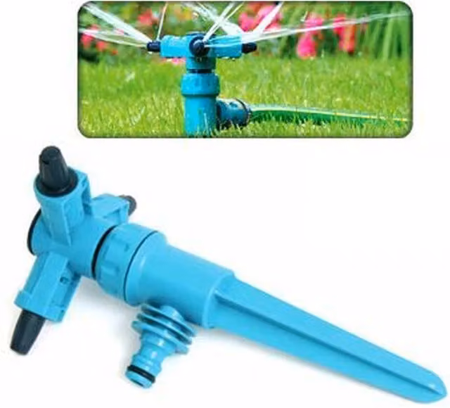 Cellfast 3 Arm Rotating Garden Sprinkler with Adjustable Speed and 360 Degree Circular Coverage, Blue