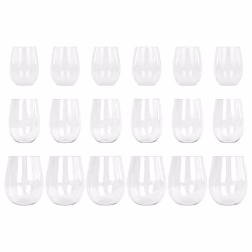 Argon Tableware 18pc Reusable Plastic Stemless Wine Glass Set in Transparent