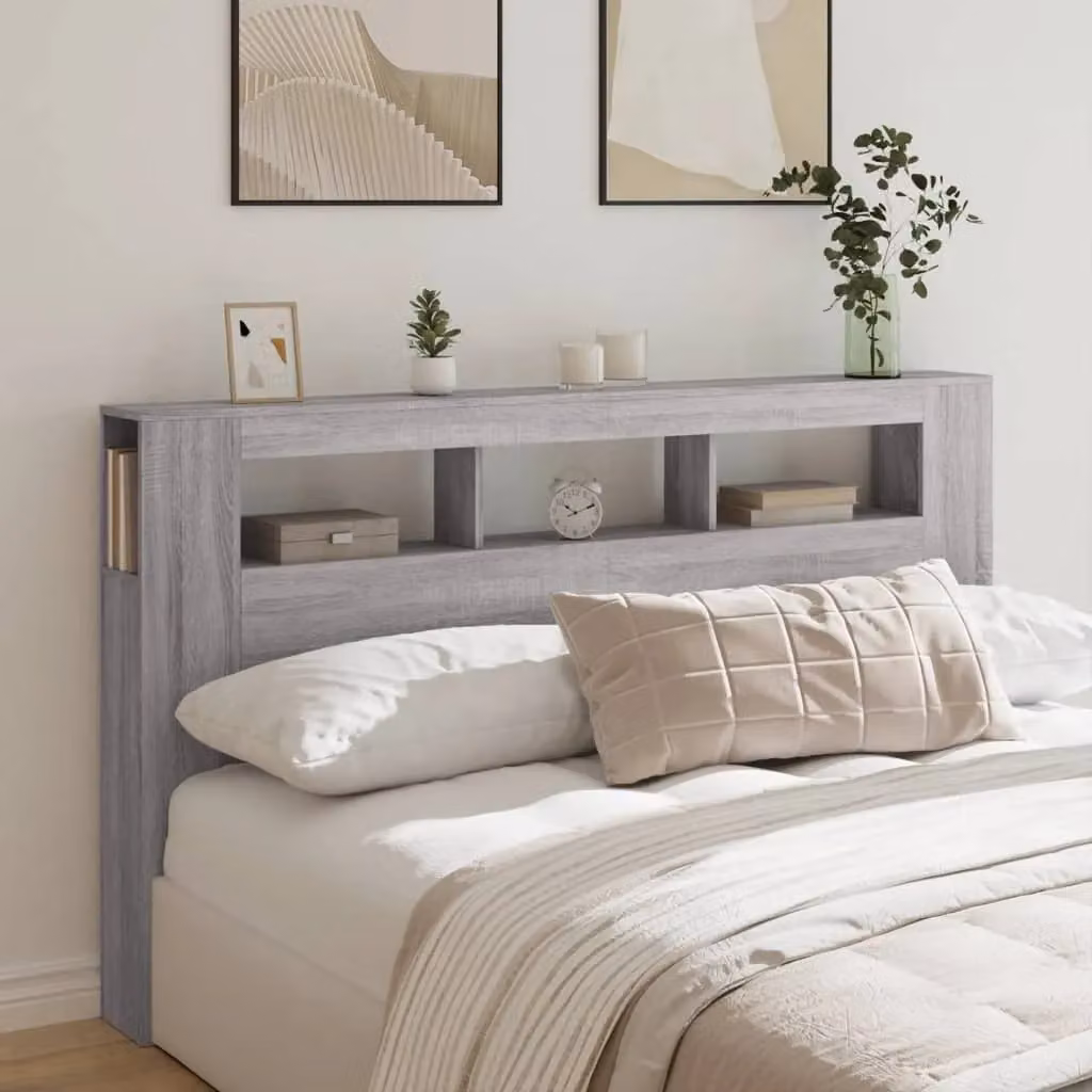 Berkfield Home Grey Sonoma LED Headboard with Integrated Lighting, Shelf and USB Charging Port, W/D/H: 180 x 18.5 x 103.5 cm – 2