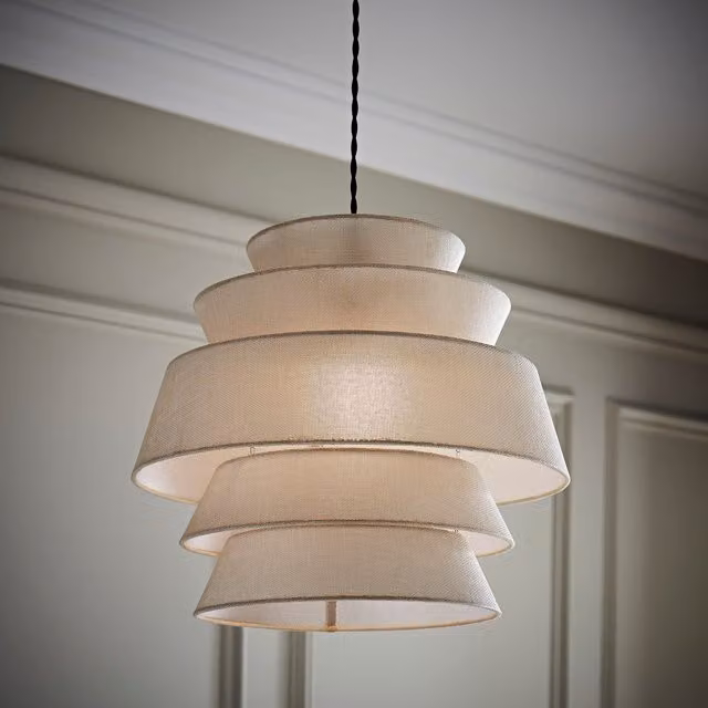 ValueLights Valerie 5 Tier Linen Ceiling Pendant Lamp Shade and Bulb in Beige and Yellow