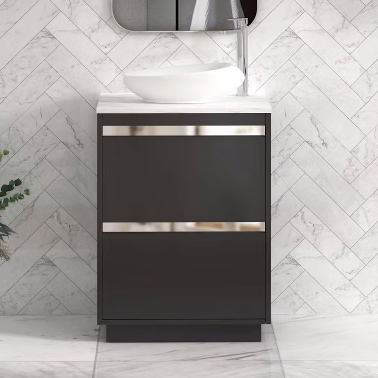 Royal Bathrooms Orion 600mm Matt Obsidian Black Floor Standing 2 Drawer Vanity Unit with Nova Basin and Chrome Accent Trim