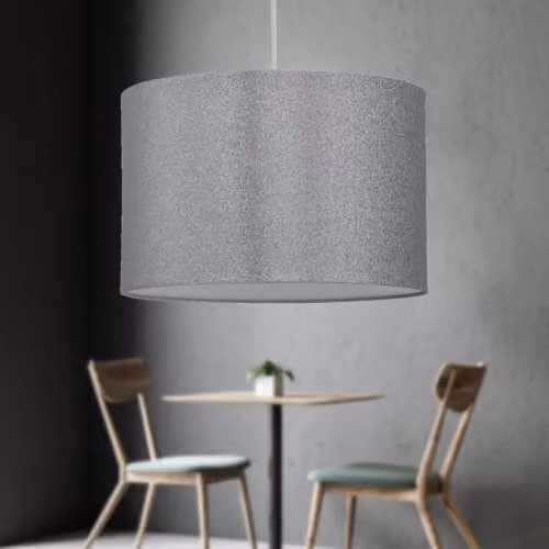 First Choice Lighting Set of 2 Round Fabric Pendant Lightshades in Silver and Grey Glitter, Diameter: 25 cm – 4