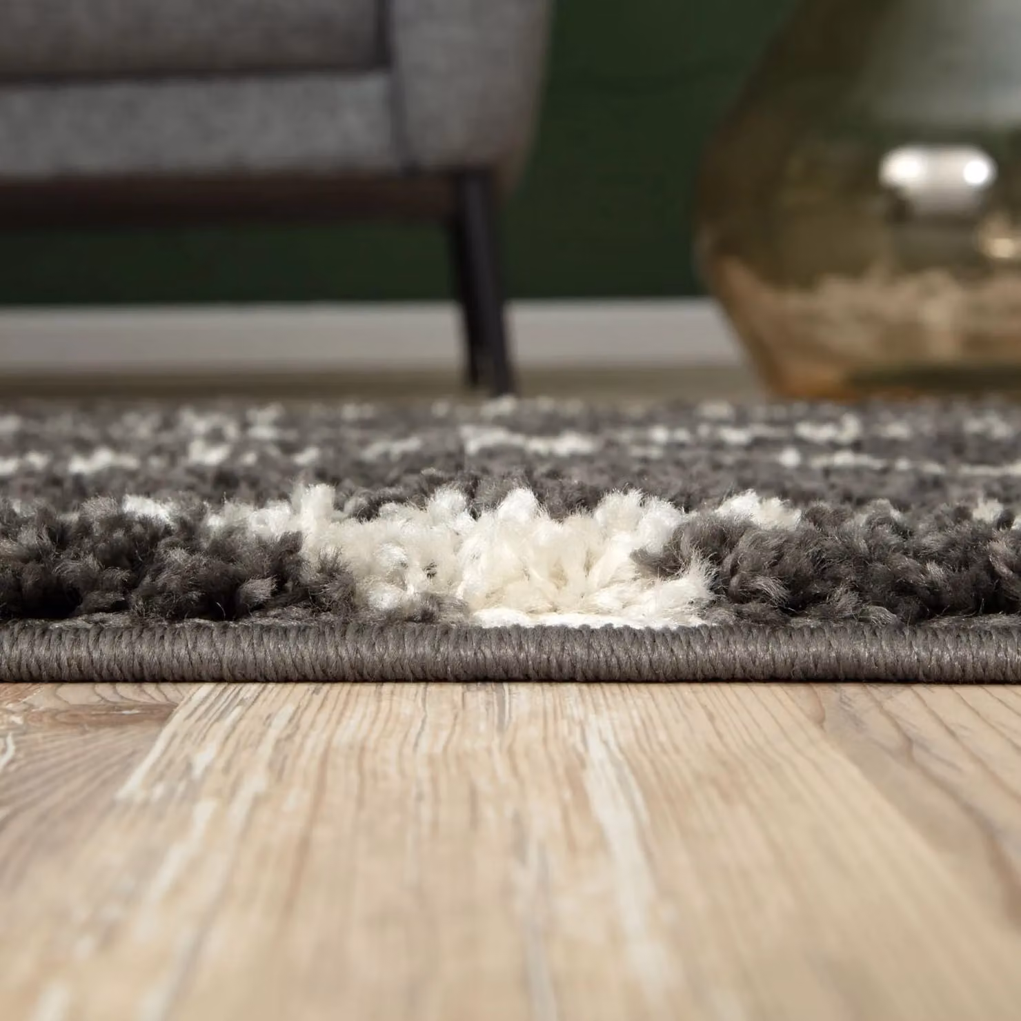 THE RUGS Moroccan Soft High Pile Shaggy Diamond Rug, Dark Grey, W: 120 cm, D: 170 cm – 4