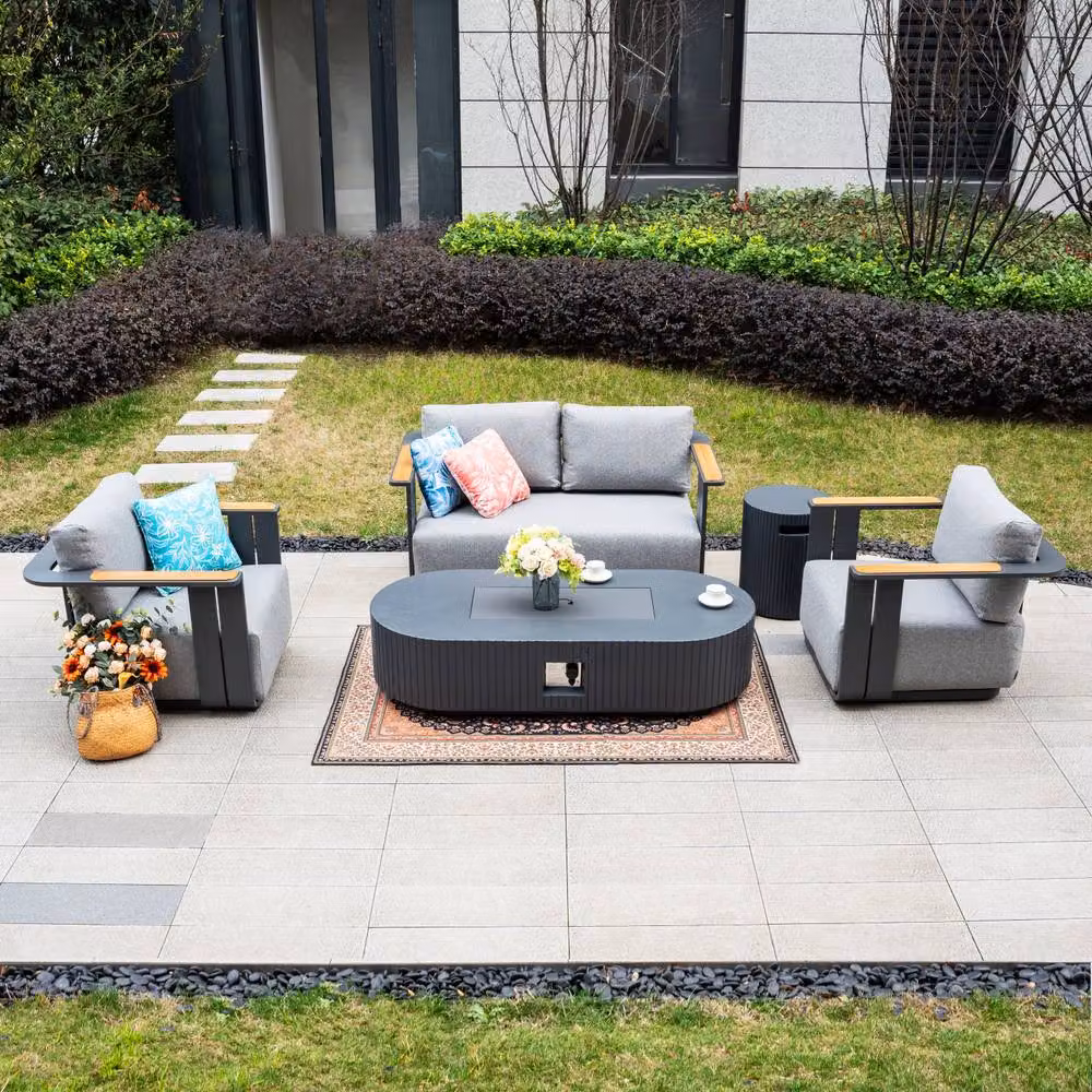 MIMO Outdoor 4-Seater Grey Powder Coated Aluminium Sofa Set with Upholstered Cushions and Coffee Table – 5