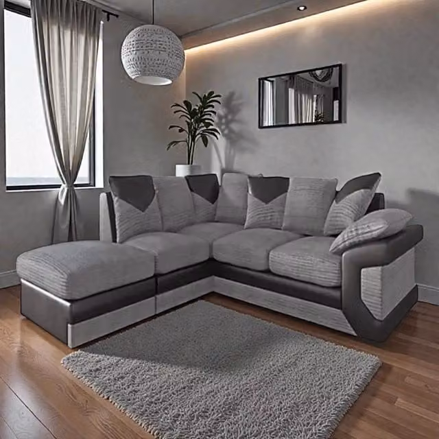 Snug Furniture Birmingham Ltd Dino Jumbo Cord Left Hand Facing Corner Sofa in Black and Grey – 1