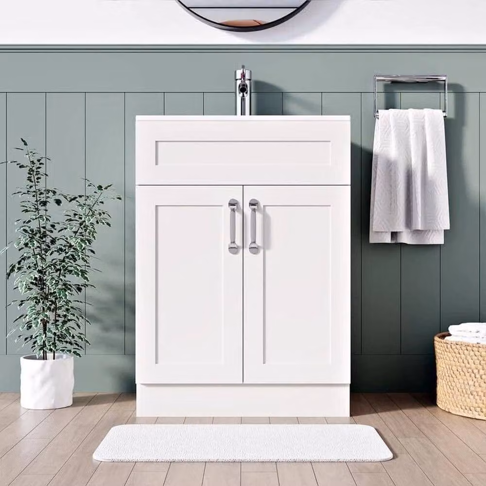 FORGEVIO White Glossy Floor Standing Bathroom Vanity Unit with Ceramic Basin, Width: 60 cm – 3