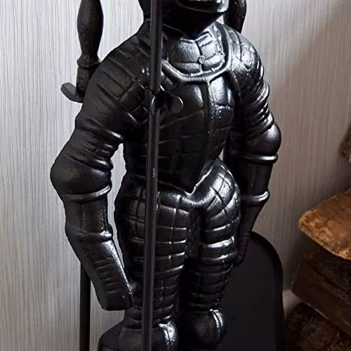 Fire Vida Knight Soldier 4 Piece Metal Fireplace Companion Set in Black – 4