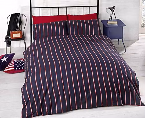 Rapport Home Don't Wake Me Up Reversible Polycotton Duvet Cover and Pillowcase Set in Navy Blue, W/D/H: 140 x 200 cm and 50 x 75 cm