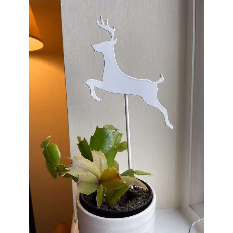 Poppyforge Leaping Deer Metal Pot Stake Pack of 3, White, Height: 25 cm