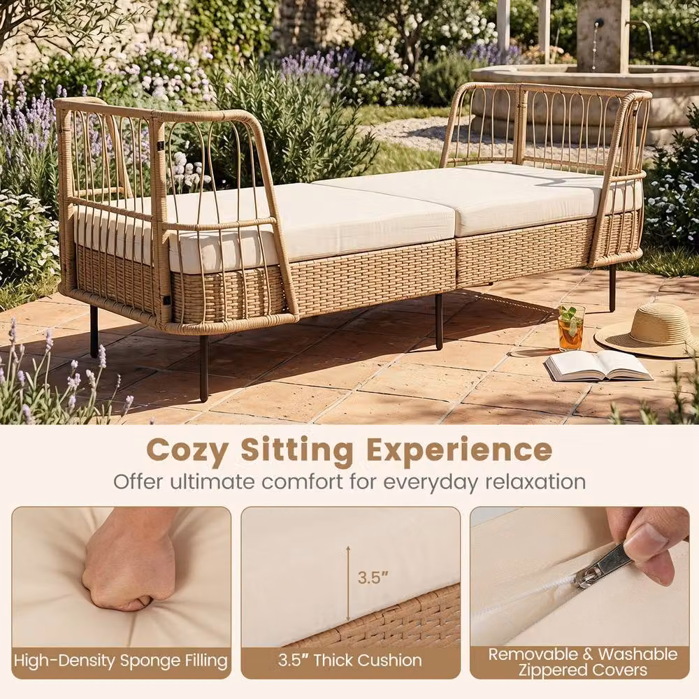 Costway Outdoor PE Wicker Daybed with Soft Padded Sponge and Zippered Cushions in Beige – 4
