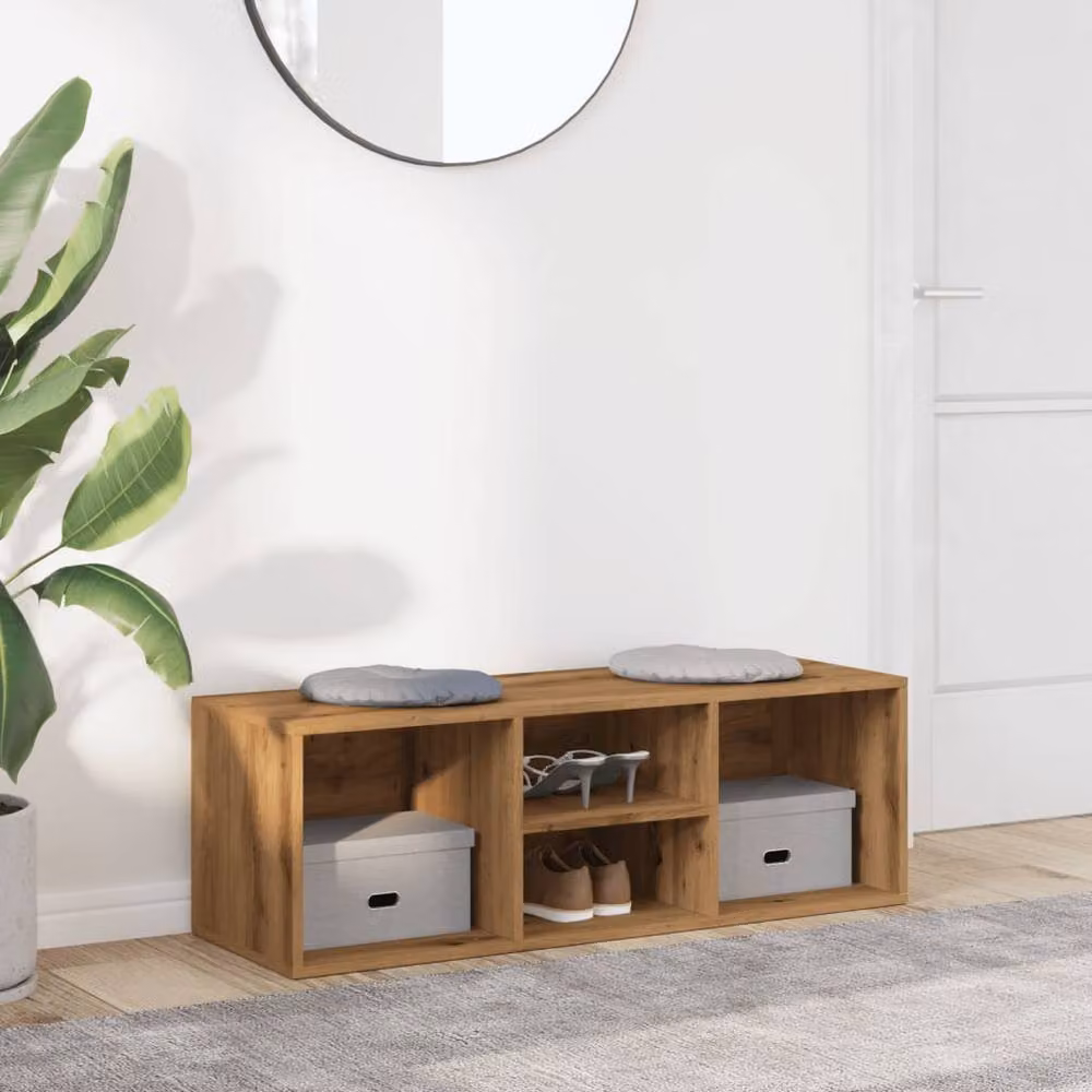 Berkfield Home Artisan Oak Shoe Storage Bench in Brown, W/D/H: 105 x 35 x 35 cm – 3
