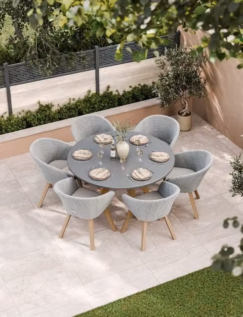 Royalcraft Luna 6 Seater Round Dining Set in Grey Mix Acacia Wood and Concrete Style