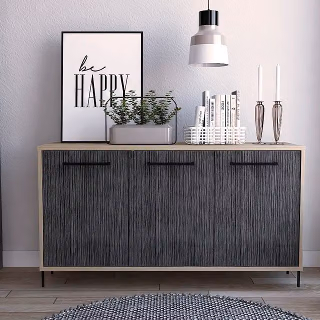 Core Products Ltd Harvard Medium Sideboard with 3 Doors in Washed Oak and Grey