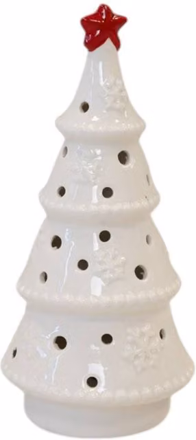 Four Candle White Ceramic LED Winter Wonderland Tabletop Christmas Tree with Star, Height: 20 cm – 1