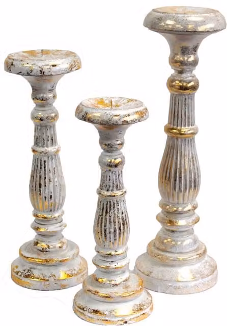 KDMK Modern Gold and Yellow Wooden Taper Candle Stand, Height: 30 cm