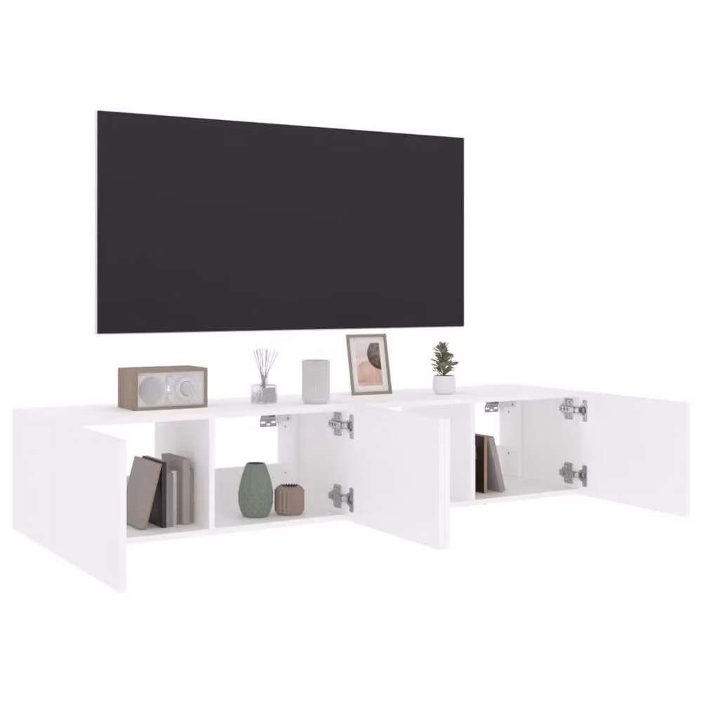 Berkfield Home Modern White TV Wall Cabinets with Integrated LED Lighting, Set of 2, W/D/H: 80 x 35 x 31 cm – 4