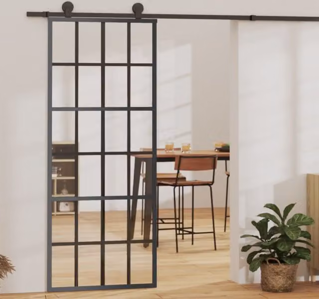 Berkfield Home Sliding Glass and Aluminium Door, Black, W: 76 cm, H: 205 cm