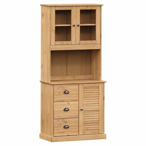 vidaXL VIGO Highboard in Rustic Brown Solid Pine with Glass Doors, W/D/H: 78 x 40 x 175 cm