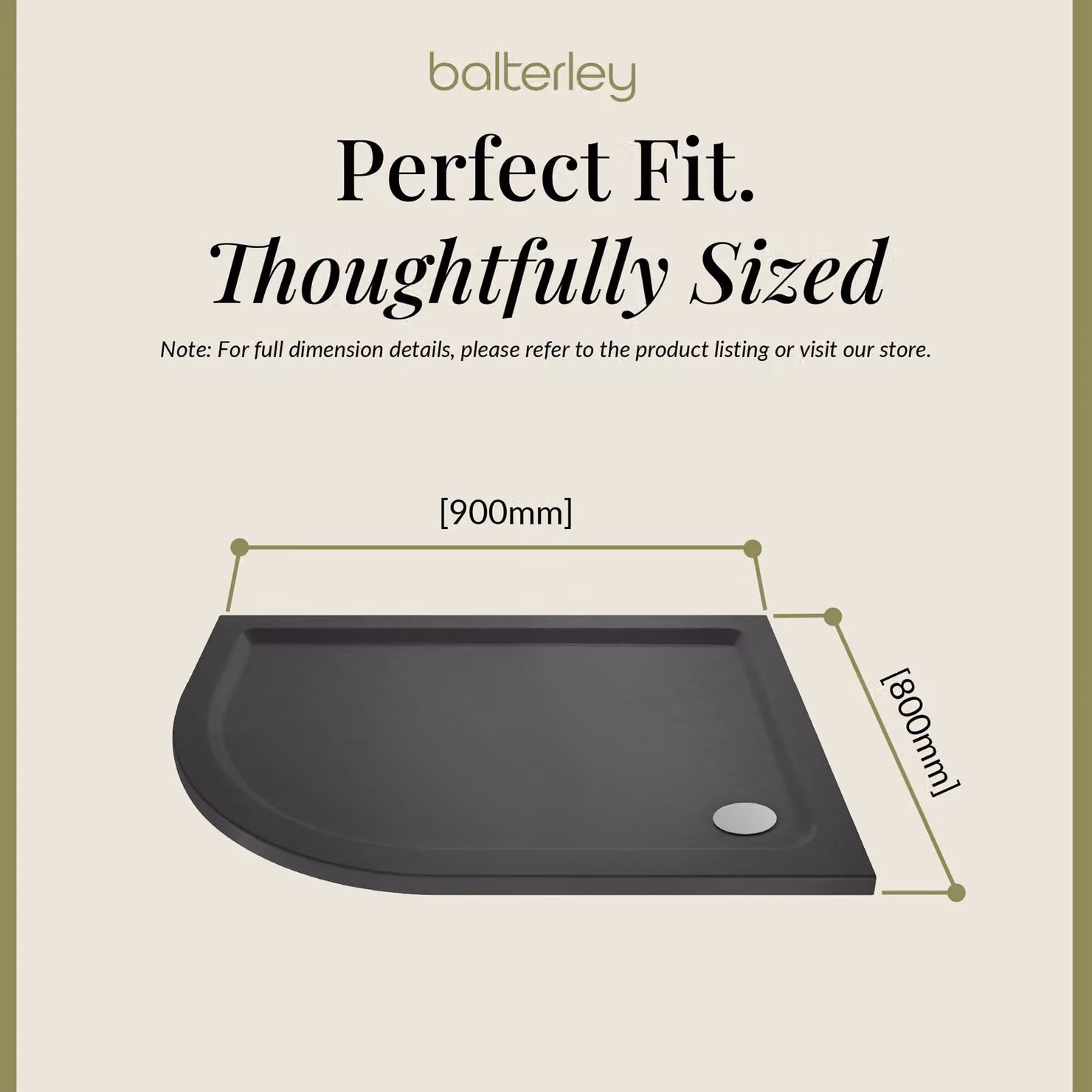 Balterley Premium Left Hand Offset Quadrant Shower Tray in Grey W/D: 80 x 90 cm – 3