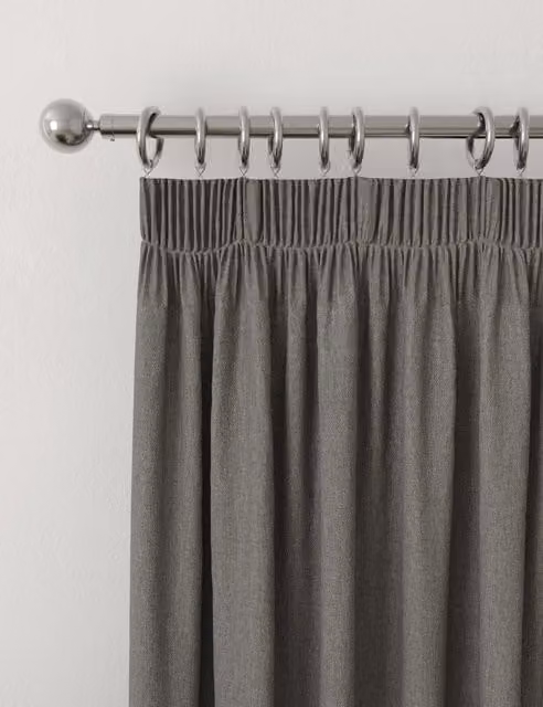 M&S Charcoal Grey Brushed Pencil Pleat Blackout Thermal Curtains