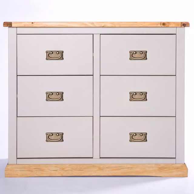 Cabinet Bits Bomporto 6 Drawer Chest of Drawers in Light Grey with Gold Handles