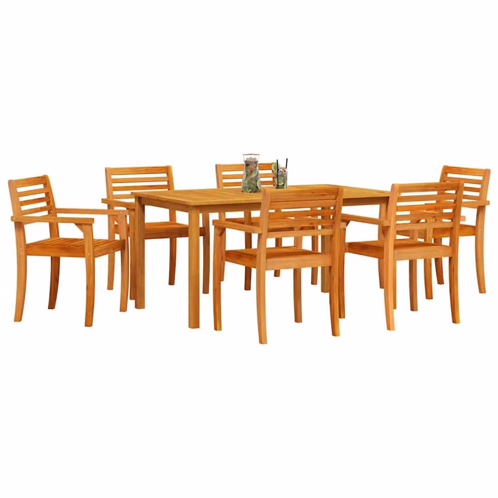 Berkfield Home 7 Piece Rustic Garden Dining Set in Brown Solid Acacia Wood – 3