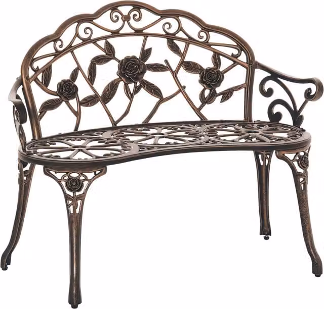 Outsunny Cast Aluminium Garden Bench in Bronze Finish, Weatherproof Outdoor Patio Loveseat with Armrests – 1