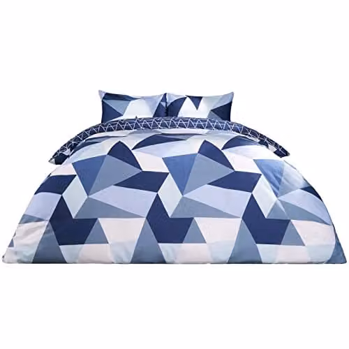 OHS Geometric Shapes Duvet Cover and Pillowcase Set in Blue and White, W/D/H: 225 x 220 x 220 cm – 1