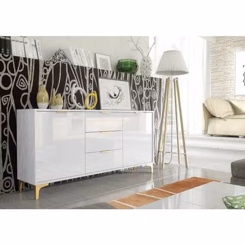 Creative Furniture Goldline Gloss Sideboard in White and Gold, W: 140 cm, H: 80 cm, D: 35 cm – 4