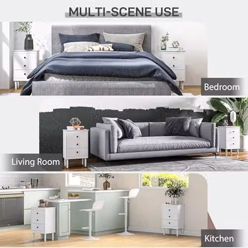 HOMCOM Set of 2 White Bedside Tables with 3 Drawers W/D/H: 40 x 30 x 64 cm – 4