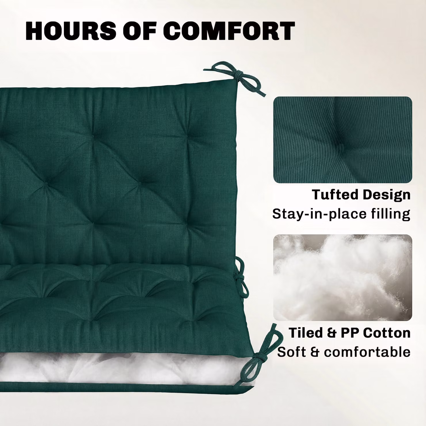 Outsunny 3 Seater Garden Bench Cushion with Back and Ties, Green, W: 150 cm, H: 98 cm – 4