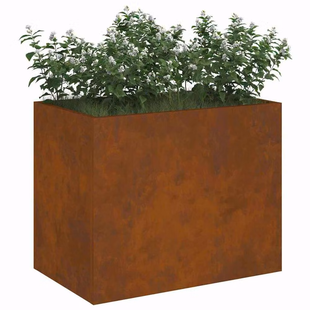 Berkfield Home Brown Weathered Steel Garden Planter Tub W: 50 cm, D: 32 cm, H: 40 cm – 2