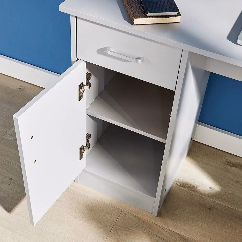 Home Source Tyler Compact Computer Workstation with 1 Drawer and 1 Door in Grey – 3