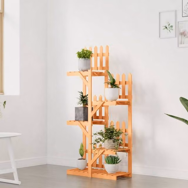 Berkfield Home Elegant Rustic Flower Stand in Brown Solid Wood, W/D/H: 60 x 25 x 130 cm – 1