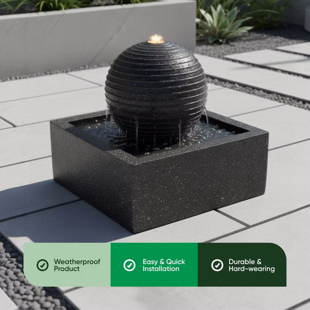 Gardenwize Solar Black Granite Finish Water Feature with Rechargeable Battery Back Up, W/D/H: 36.5 x 36.0 x 36.5 cm – 3