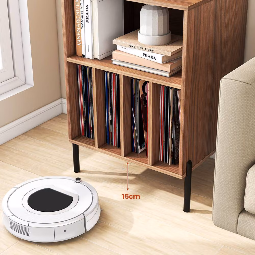 Gymax Modern Record Player Stand with 5 Media Compartments and Charging Station in Brown – 5
