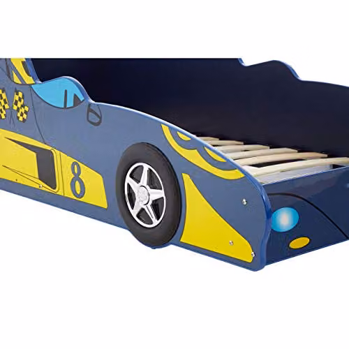 Premier Housewares Blue and Multicolour Racing Car Bed for Children with Side Compartments and Bedside Shelf, W/D/H: 90 x 190 cm – 5