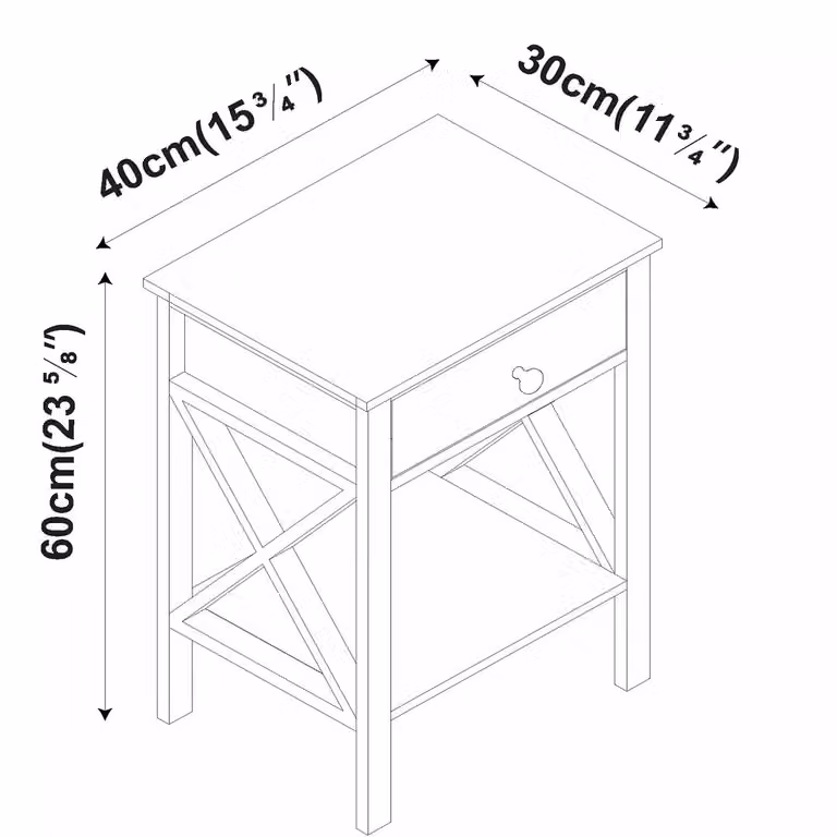 EONLION X-Frame Nightstand with Drawer and Shelf, Black Wooden Bedside End Table