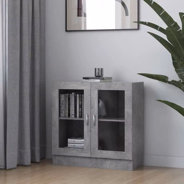 Berkfield Home Vitrine Cabinet in Concrete Grey with Glass Doors, W: 82.5 cm, D: 30.5 cm, H: 80 cm