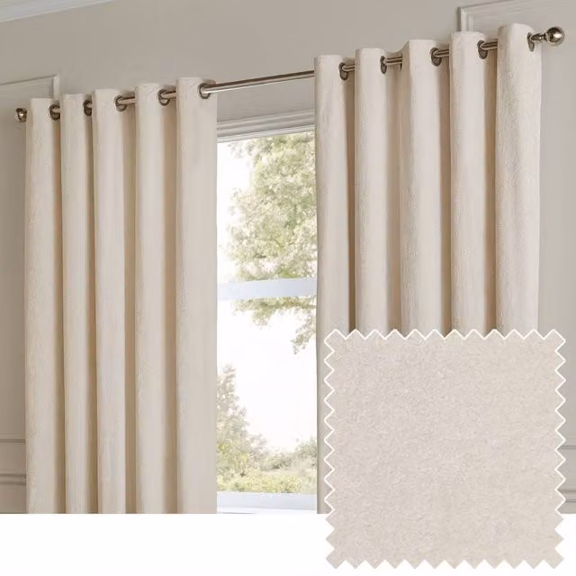 Paoletti Lustre Velvet Eyelet Curtain Pair in White, Width: 168 cm, Drop: 229 cm