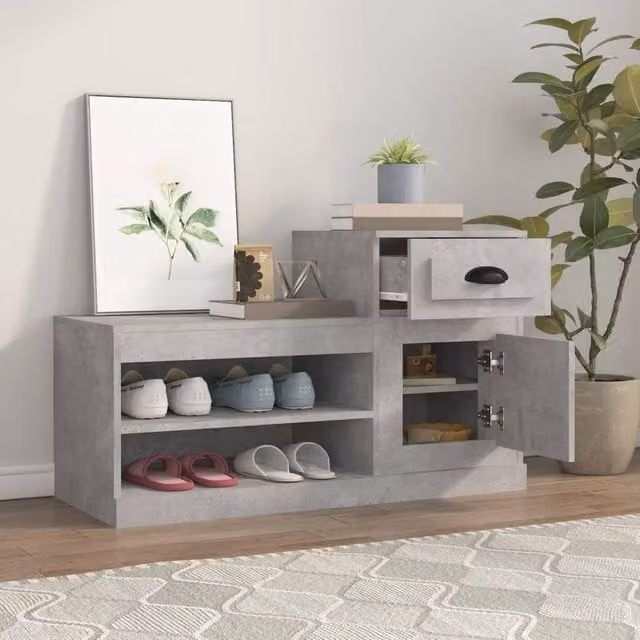 Berkfield Home Shoe Cabinet in Concrete Grey, W/D/H: 100 x 42 x 60 cm