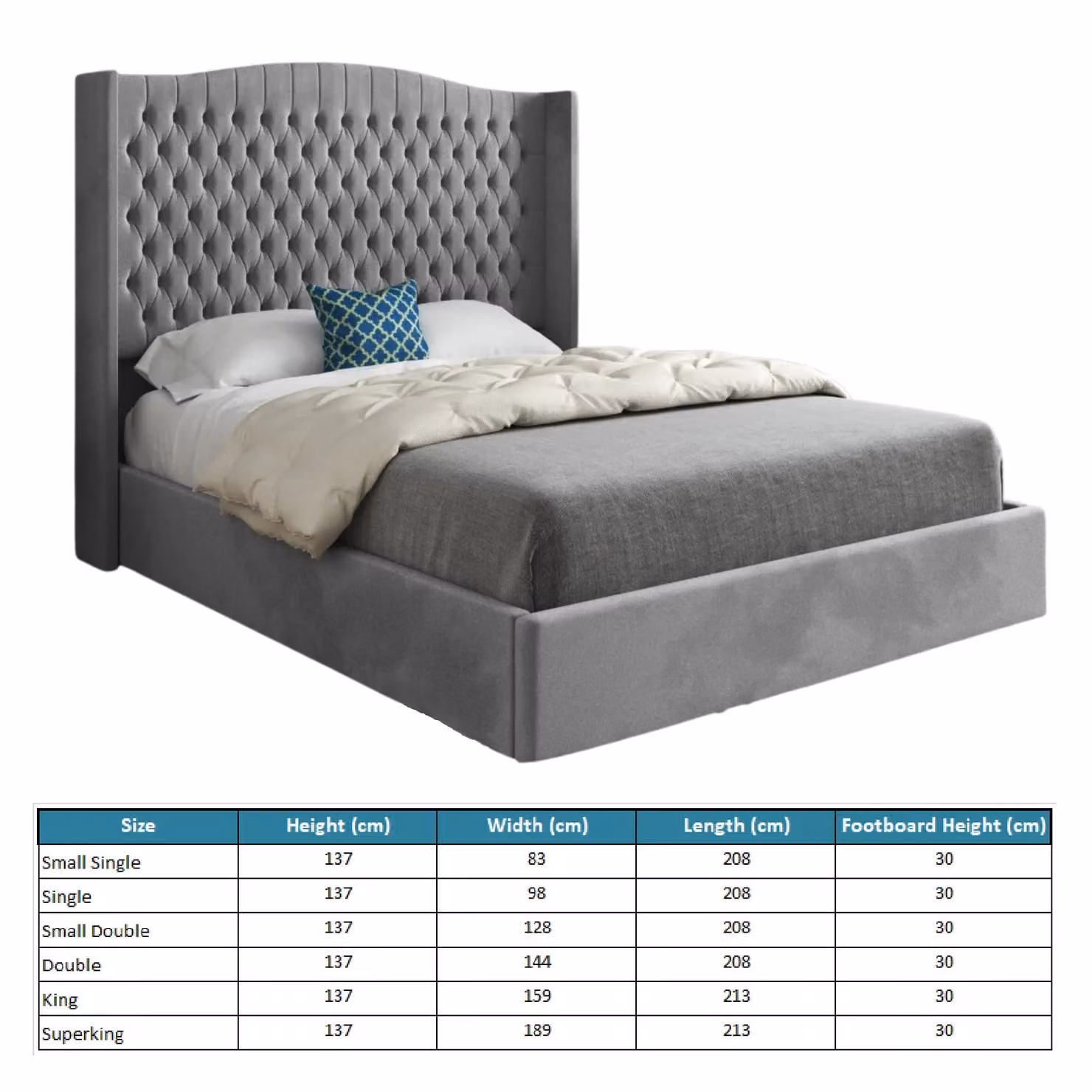 Casani Rana Curved Top Winged Upholstered Soft Velvet Bed Frame in Grey, W/D/H: 137 x 120 x 128 cm – 4