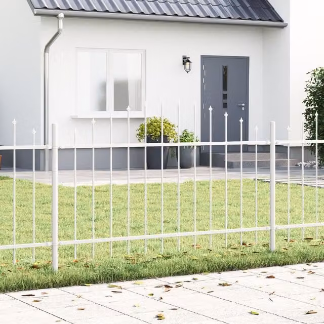 Berkfield Home White Steel Hoop Top Garden Fence, W: 340 cm, H: 100 cm