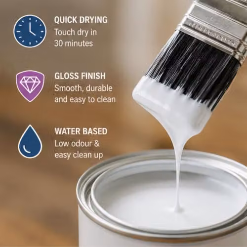Rustins Quick Drying Water Based Gloss Paint for Wood, White, 250ml – 3