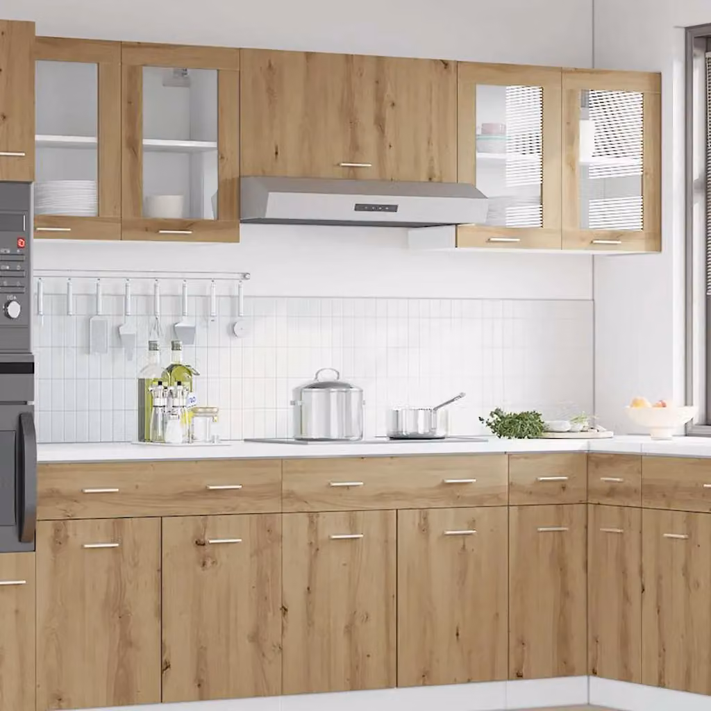 Berkfield Home Artisan Oak Kitchen Wall Cabinet with Glass Doors, Brown, W: 60 cm, D: 31 cm, H: 60 cm – 2