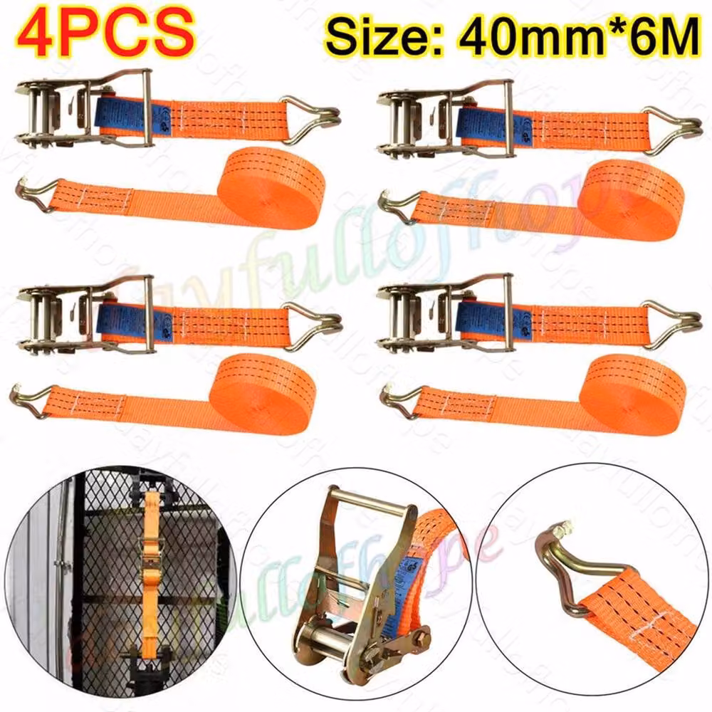 Nordara 4x Heavy Duty Orange and Black Ratchet Tie Down Straps with Steel Components – 2