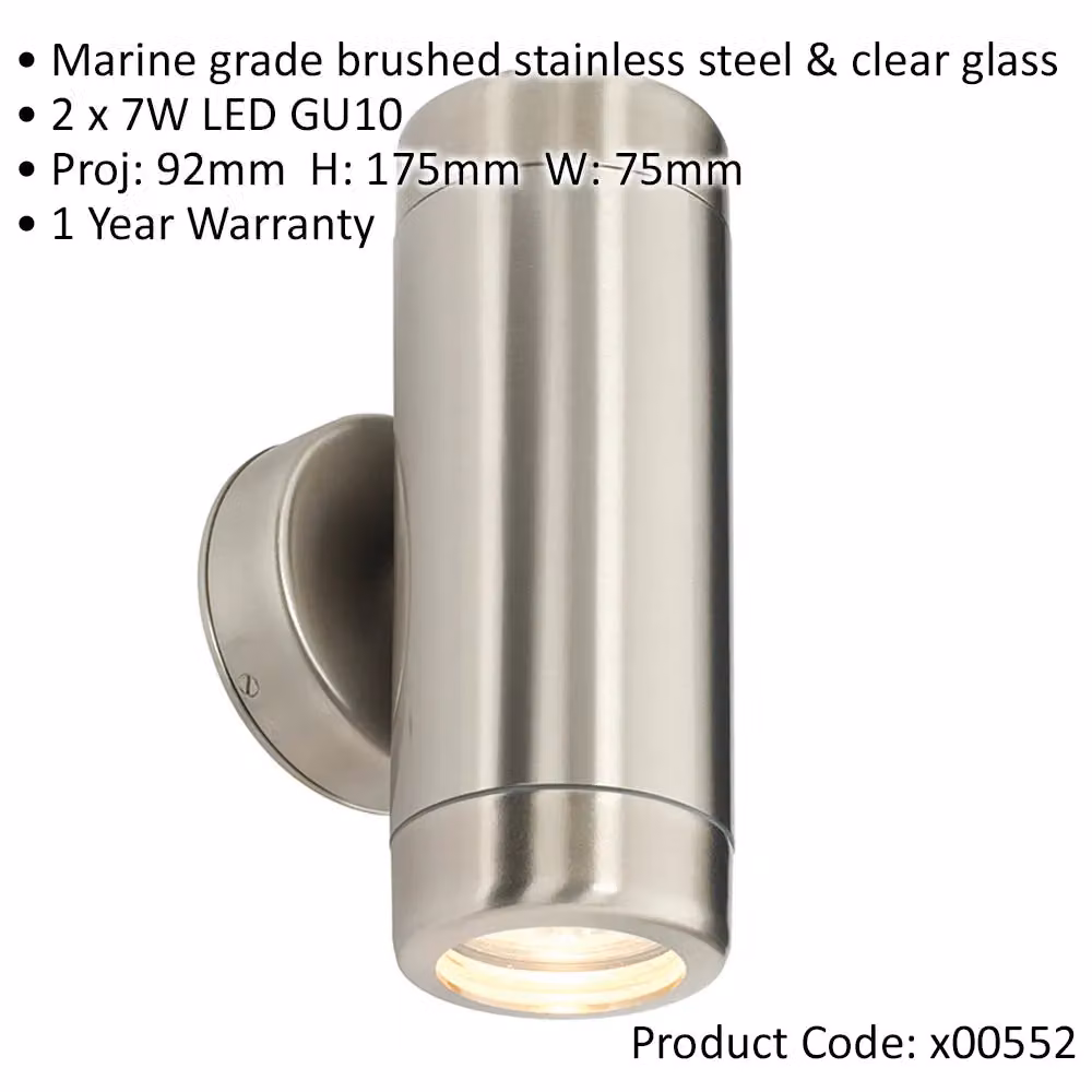Loops 4 Pack Up & Down Twin Outdoor Wall Lights in Silver Stainless Steel with Transparent Glass – 2