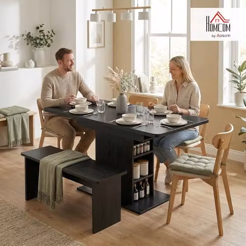HOMCOM Extendable Rectangular Dining Table in Black, W/D/H: 110-130 x 70 x 75 cm – 2