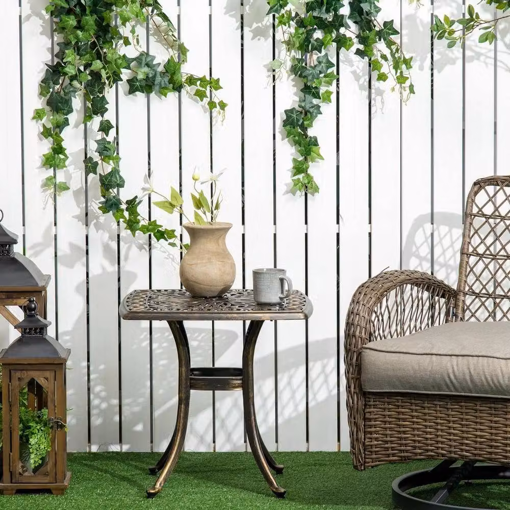 NESTLUNE Aluminium Outdoor Garden Side Table in Bronze, W/D/H: 54 x 54 x 15 cm – 3