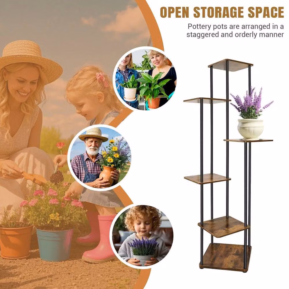 FORGEVIO 6 Tier Metal Plant Stand and Flower Pot Display in Brown – 4